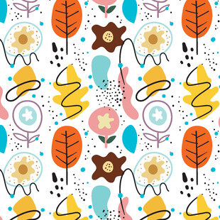 多彩卡通风格树叶图案背景