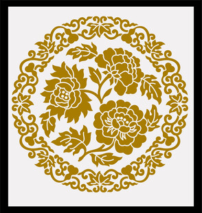 中式金色花卉圆形传统纹饰