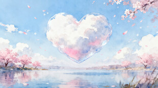 梦幻心形云朵湖畔美景