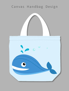 可爱鲸鱼图案手提帆布包