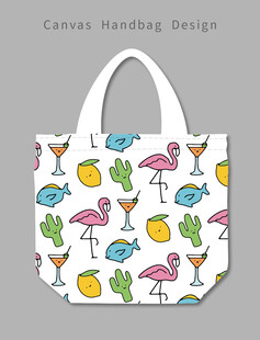 火烈鸟仙人掌图案手提袋
