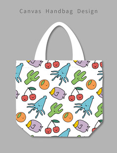 多彩蔬果图案手提帆布包