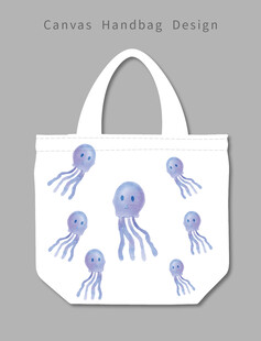 手绘章鱼图案帆布手提袋