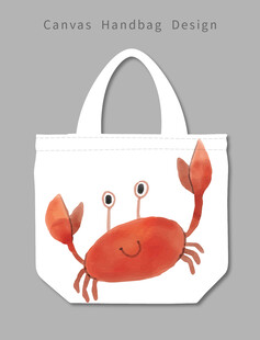卡通螃蟹图案手提帆布袋