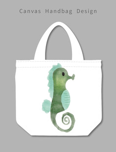 可爱海马图案手提帆布袋