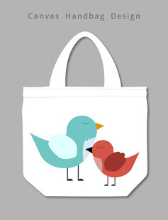 小鸟图案帆布手提袋
