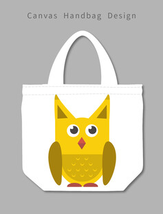 卡通猫头鹰图案白色手提袋