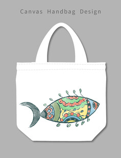彩色鱼图案帆布手提袋
