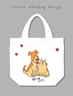 猫狗图案帆布手提袋