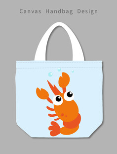 卡通小虾图案手提帆布袋