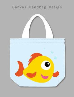 卡通小鱼图案手提帆布袋