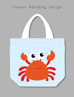 卡通螃蟹图案手提帆布袋