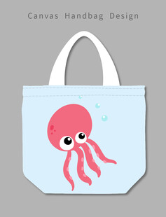 可爱章鱼图案手提帆布袋