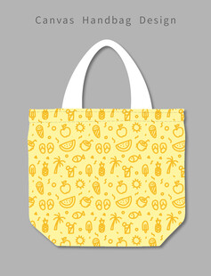 黄色柠檬图案手提帆布包