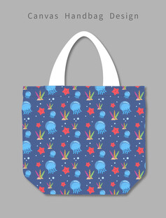 蓝色波点图案帆布手提袋