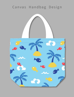蓝色热带风手提袋图案设计