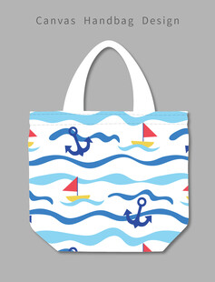 海洋风帆船图案手提袋