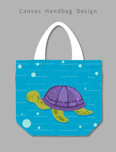 蓝色海龟图案手提帆布袋