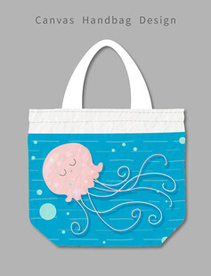可爱水母图案手提帆布袋