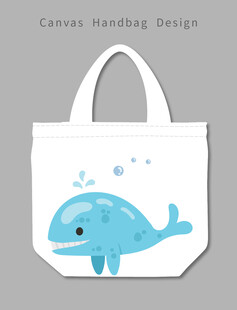 卡通鲸鱼图案手提帆布袋