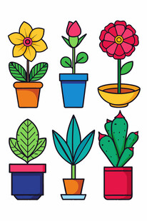 多彩盆栽插画