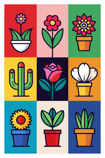 多彩盆栽图案设计