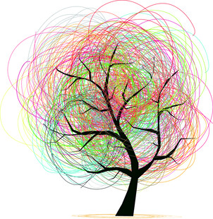 彩色线条构成的抽象树
