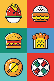 多彩美味的各式食物图标