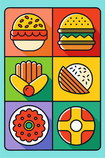 多彩卡通风格的美味食物