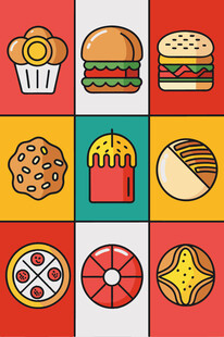 多彩美味快餐图标集合