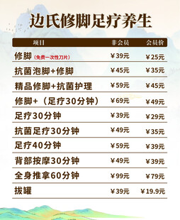 修脚价目表