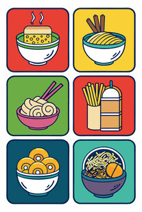 多彩中式面食图标集合
