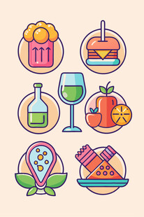 多彩美食与生活元素图标