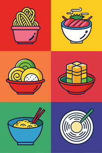 多彩亚洲美食图标集