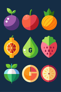 多彩几何风水果图标集合
