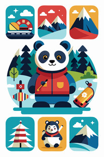 熊猫旅行图标集