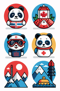 熊猫主题旅游元素图标集
