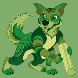 持卷轴的绿色卡通小狗