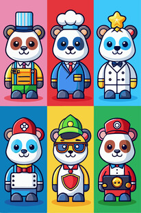 多样职业熊猫卡通形象