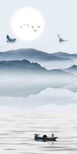 月夜江景孤舟飞鸟