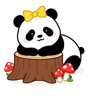 趴树桩的可爱熊猫