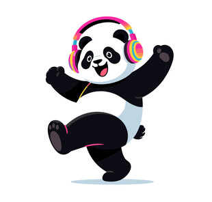 戴耳机跳舞的欢乐熊猫