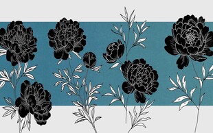 黑花蓝底简约花卉图案