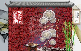 中式古典风红色装饰画