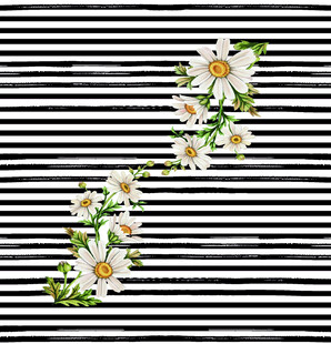 黑白条纹上的清新花卉图案