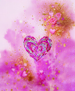 梦幻粉色爱心水彩画