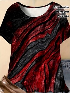 红黑纹理女士短袖上衣