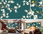 中式新中式工笔花鸟电视背景墙