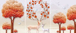 浮雕麋鹿红树发财鹿无框画三联画