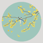 新中式圆形银杏花鸟工笔画图片